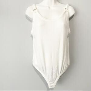 Intimately Free People white bodysuit thong size large NWT new ribbed